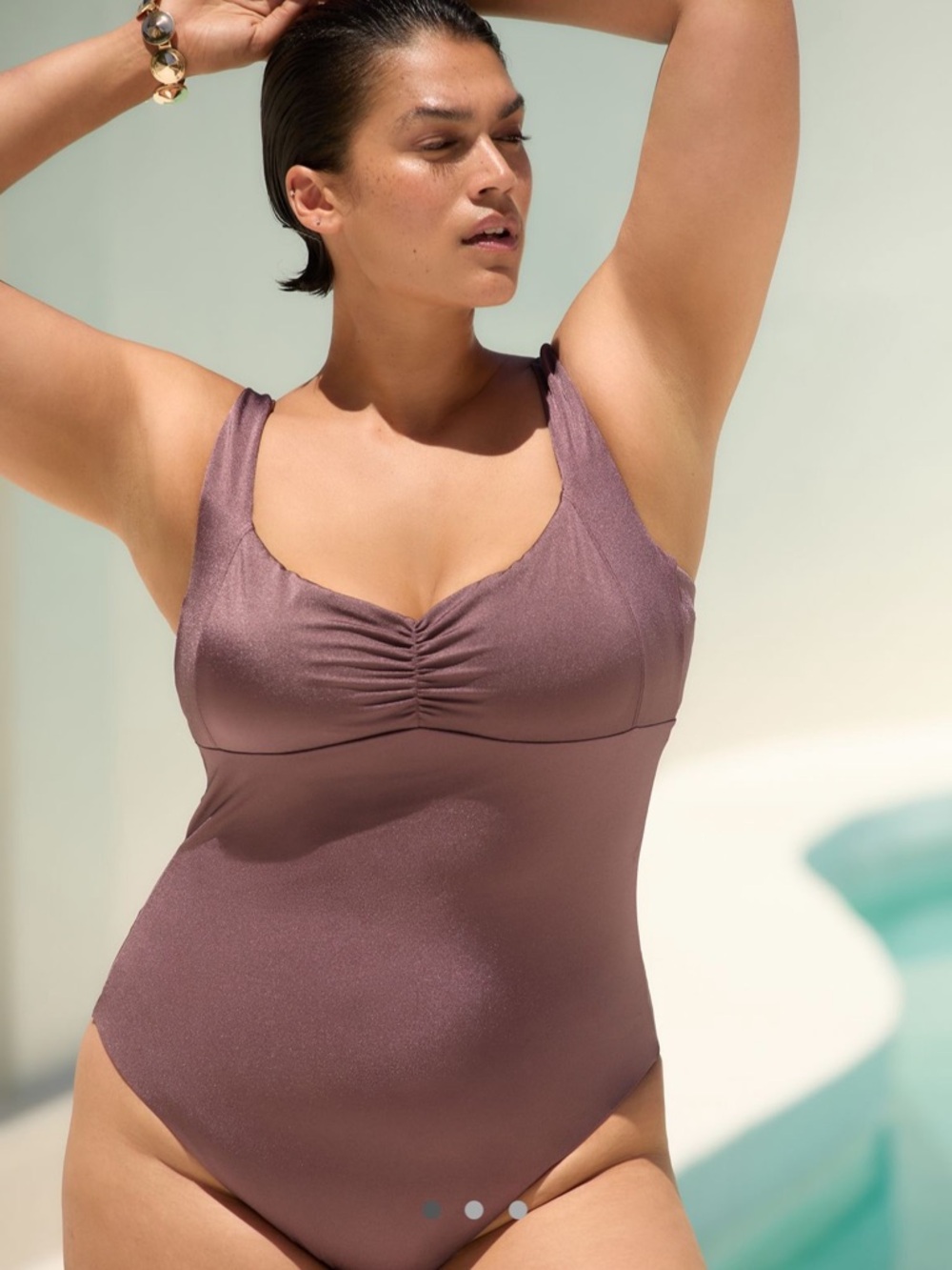 Andie Ruched Amalfi One Piece in Metallic Shine Brown XXL Anthropologie